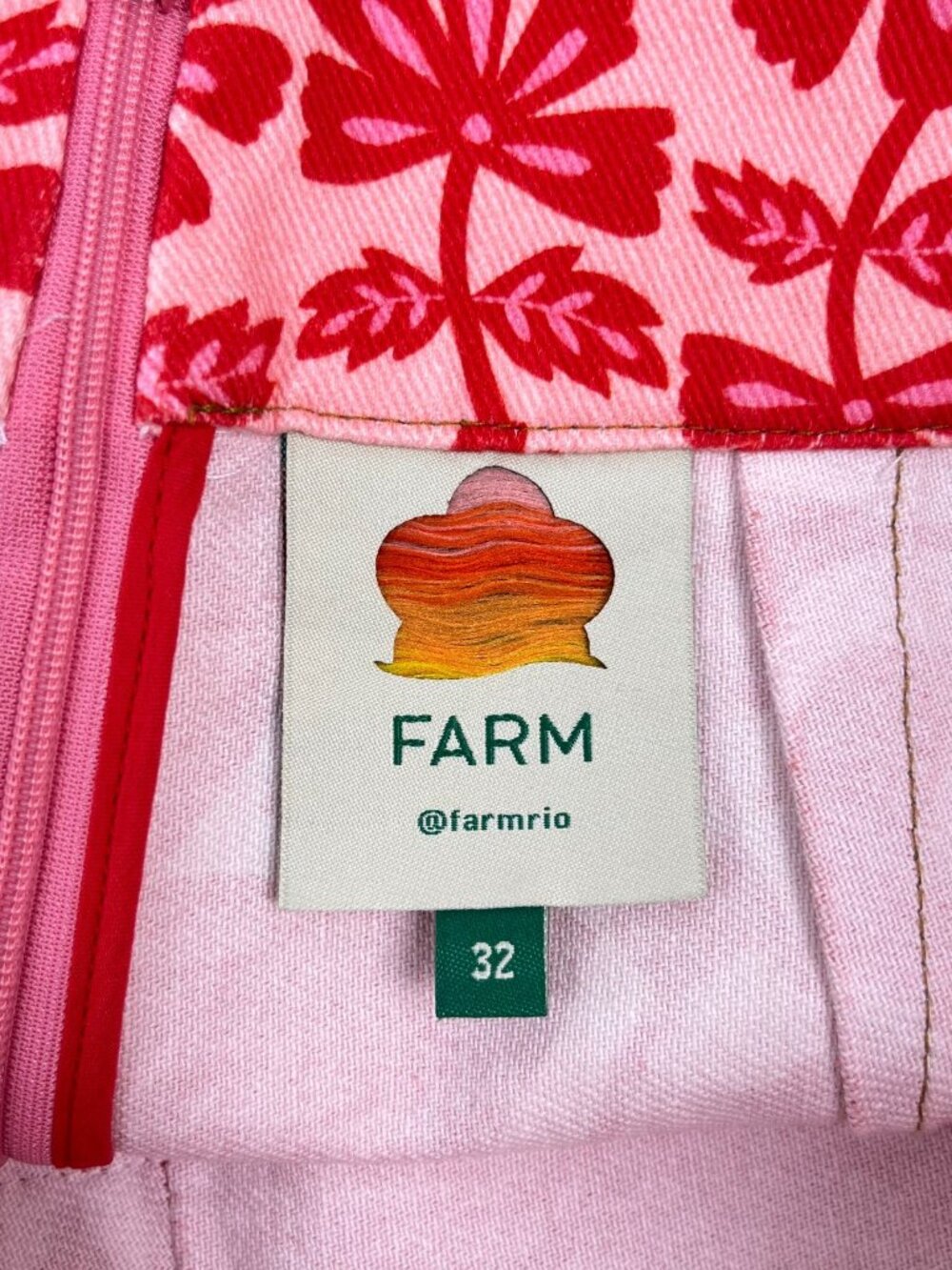 NWOT Farm Rio Floral Cotton Shorts Red Pink Size 32 - Picture 10 of 12